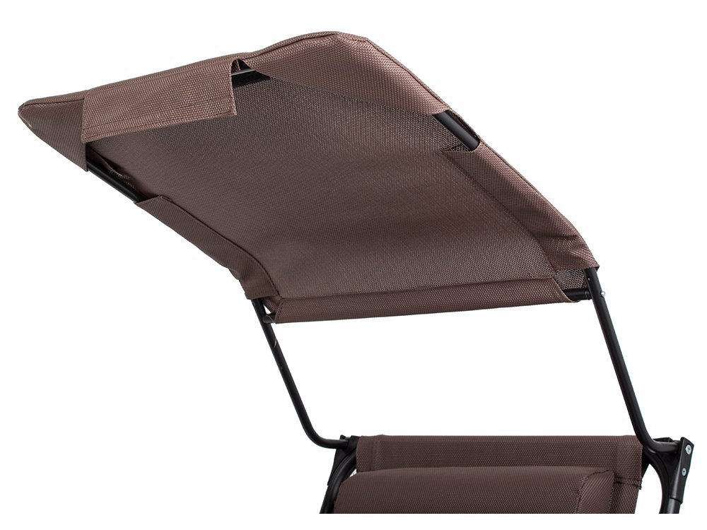 Garden Beach Deck Chair Folding Sunbed with Canopy and Cup Holder, Brown (3)