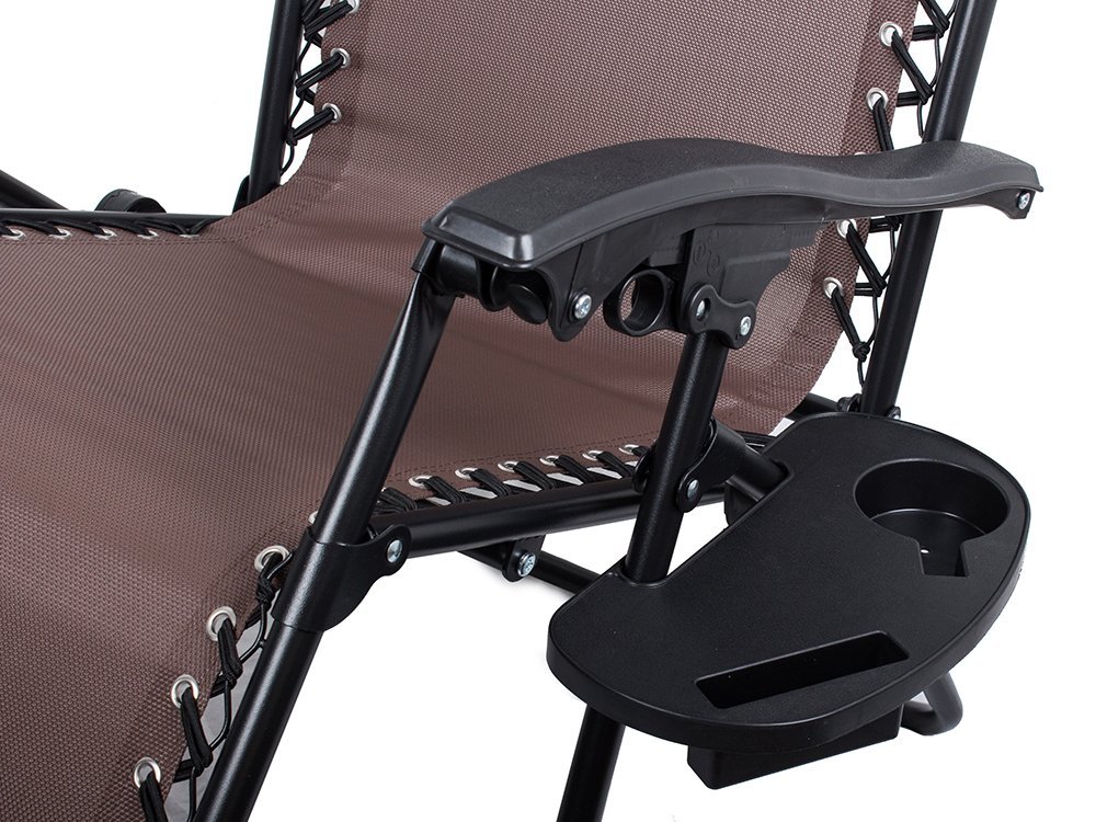 Garden Beach Deck Chair Folding Sunbed with Canopy and Cup Holder, Brown (5)