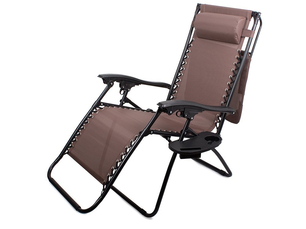 Garden Beach Deck Chair Folding Sunbed with Canopy and Cup Holder, Brown (9)