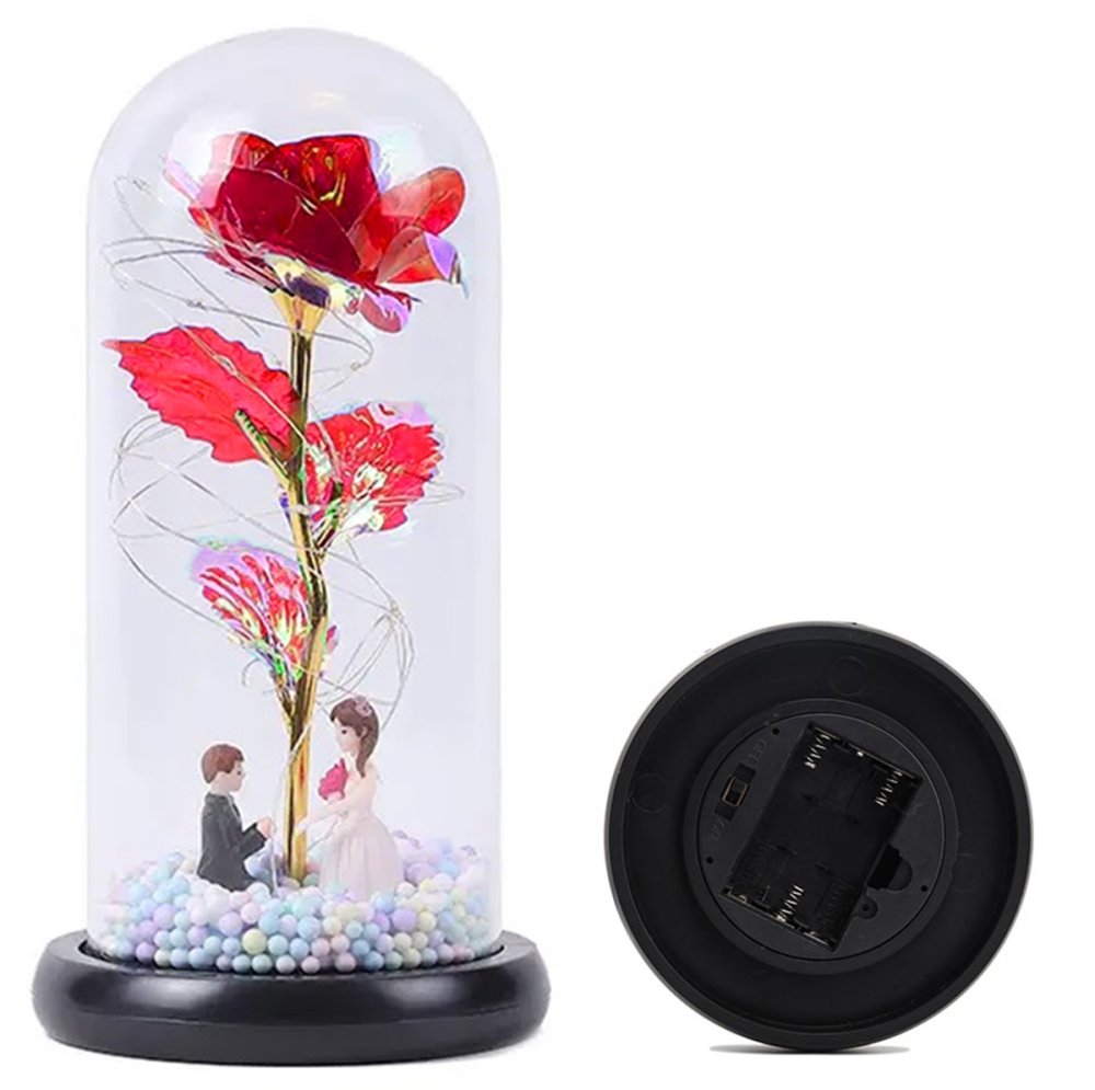 LED Eternal Rose with Figurines in Glass (1)