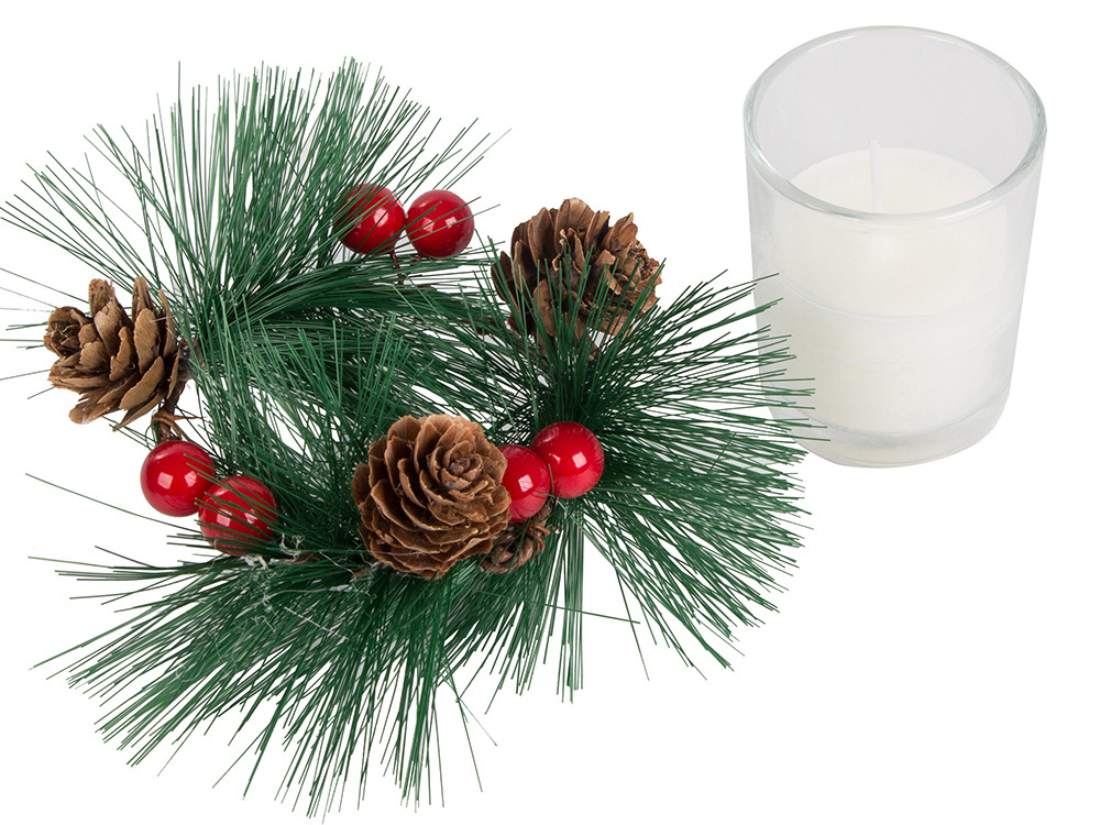 Decorative Christmas Candles in Glass Wreath Holders, Set of 2 (3)