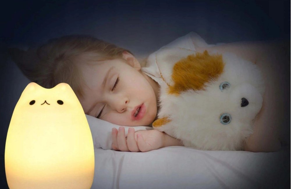 Kids Bedside Table LED Lamp Night Light with Remote USB RGB, Cat (8)