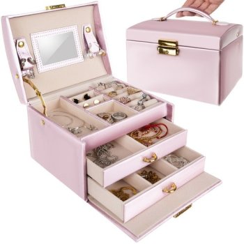 Jewelry Case Chest Display Box Storage Organizer, Pink