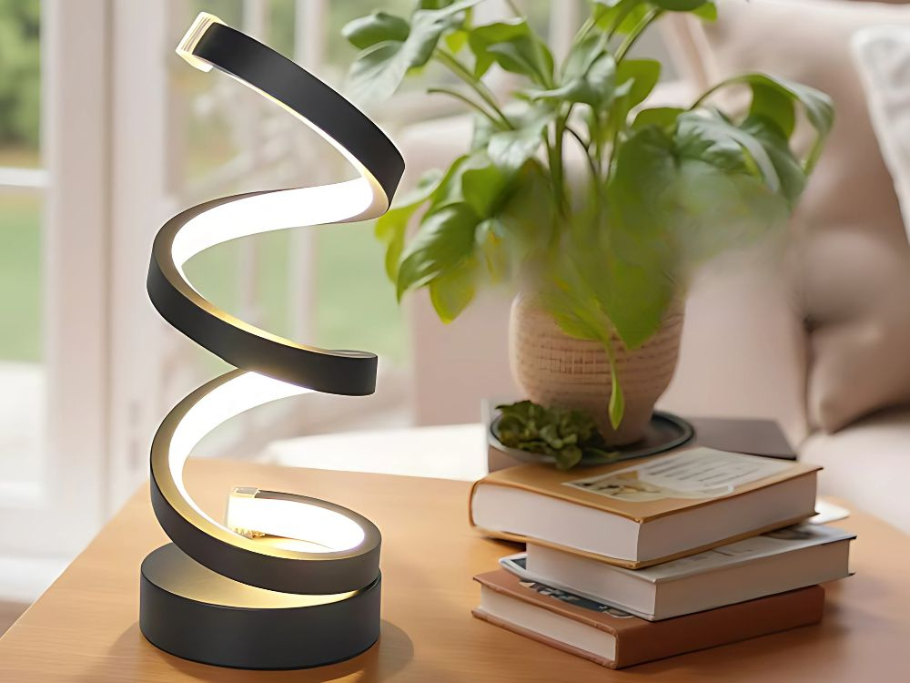 Spiral LED Desk Lamp with 3 Light Modes, Dimmable, USB Powered, Black (3)