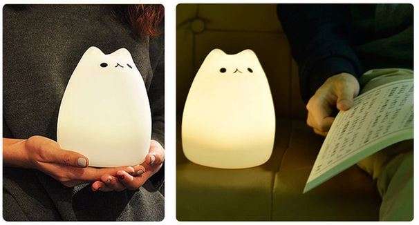 Kids Bedside Table LED Lamp Night Light with Remote USB RGB, Cat (3)