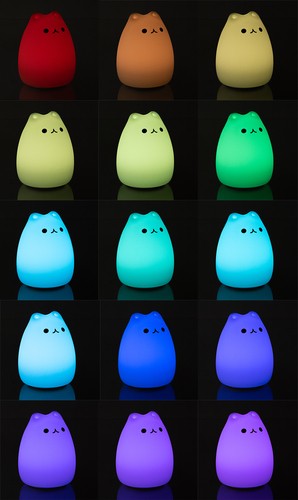 Kids Bedside Table LED Lamp Night Light with Remote USB RGB, Cat (4)