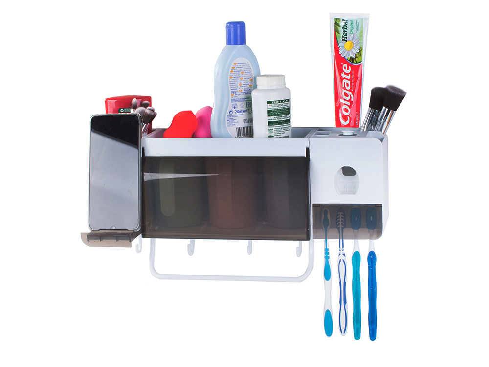 Wall-Mounted Bathroom Toothbrush Cup Organiser Toothpaste Dispenser (0)