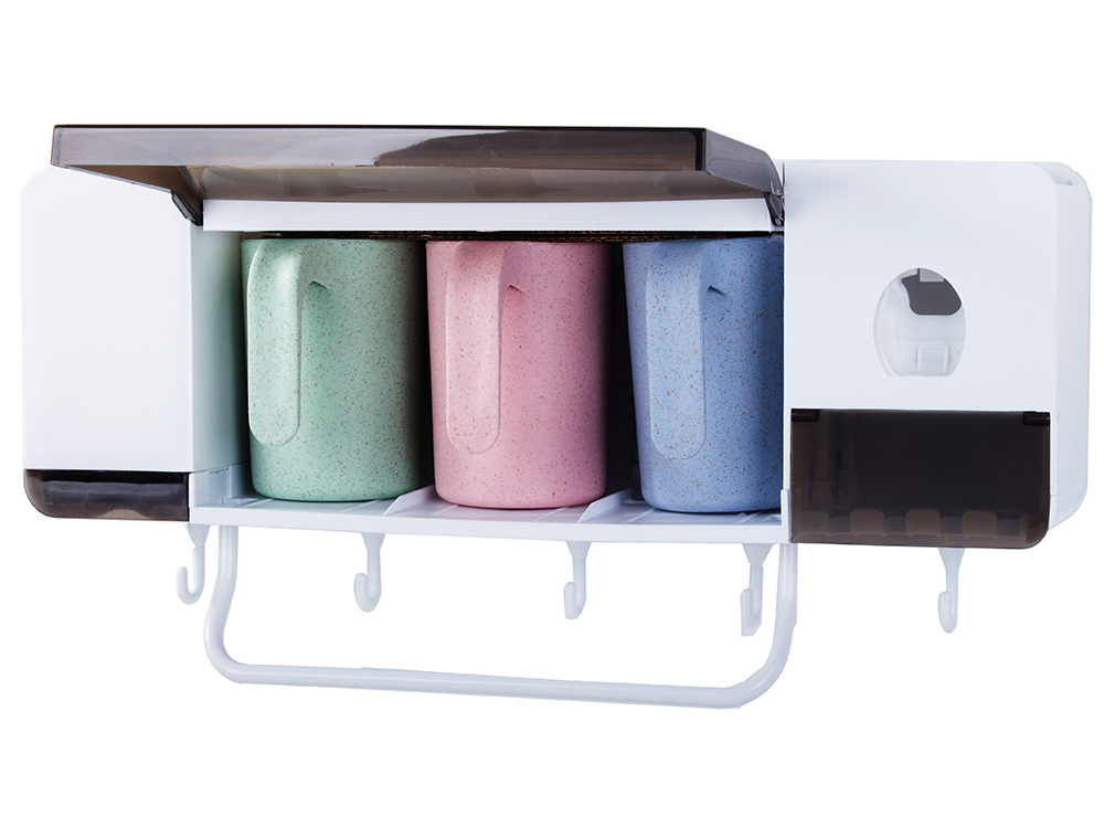 Wall-Mounted Bathroom Toothbrush Cup Organiser Toothpaste Dispenser (1)