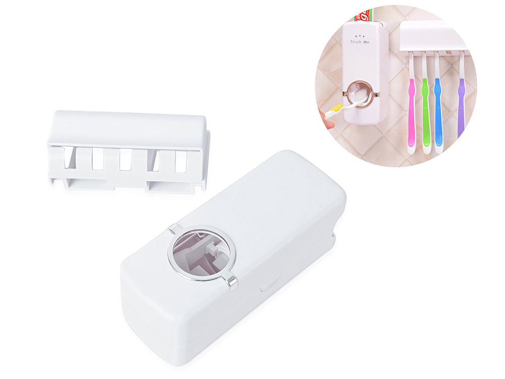 Automatic Toothpaste Dispenser and Wall Mounted Toothbrush Holder, White (0)