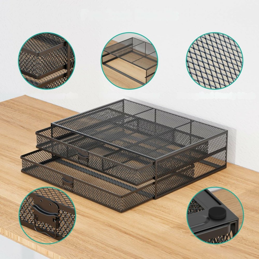 Metal Monitor Stand with 2 Drawers, Desk Organizer, black (0)