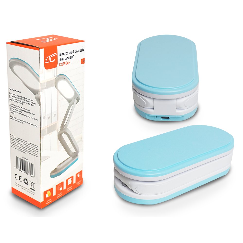 LTC Foldable LED Desk Lamp Rechargeable, 3 Color Modes 3000-6000K, Blue (3)