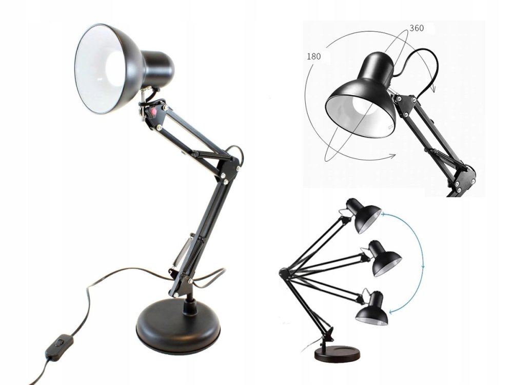Adjustable Desk Lamp Folding Reading Night Table Lamp E27, Black (6)