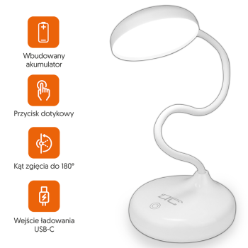 Cordless LED Desk Lamp LTC, 6W Rechargeable Touch Control, 3000mAh, 3 Colors, white