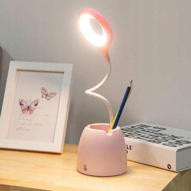 LED Desk Lamp with Organizer and Pen Holder, Pink (3)