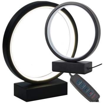 Dimmable LED Ring Table Lamp with 3 Color Modes and Brightness Control, Black
