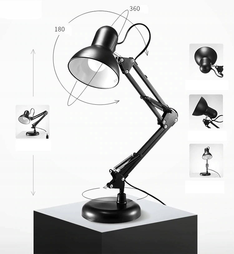 Adjustable Desk Lamp Folding Reading Night Table Lamp E27, Black (3)