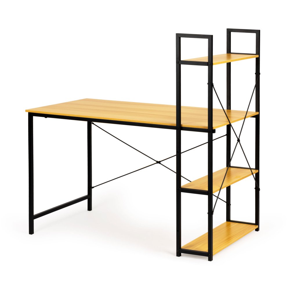 Wooden computer desk with metal shelves, loft style (1)