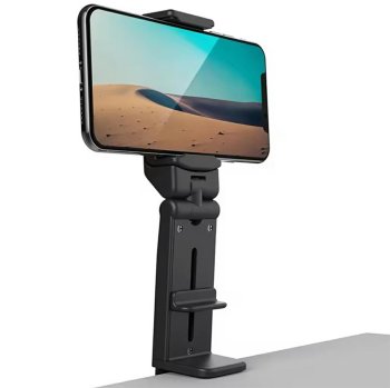 Universal Clip-On Phone Holder, 360° Adjustable & Foldable, Black