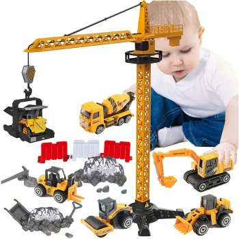 Rotating Construction Crane Toy Set 50 Pieces + Surprise Vehicle