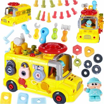 Take-Apart STEM Toy Bus 6-in-1 Construction Set with Tools for Kids