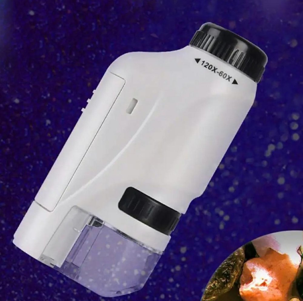 Portable kids' microscope with LED light, 60–120x magnification, black-white (3)