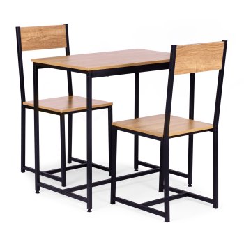 ModernHome CZCY805077T Oak Loft-style Table and Two Chairs Furniture Set