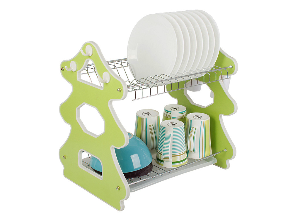 2-Tier Christmas Dish Drying Rack with Tray (3)