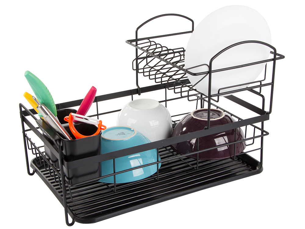 2-Tier Dish Drying Rack with Tray, Black (4)