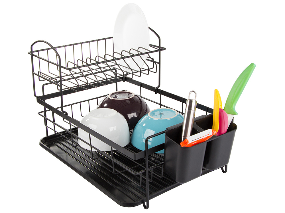 2-Tier Dish Drying Rack with Tray, Black (5)