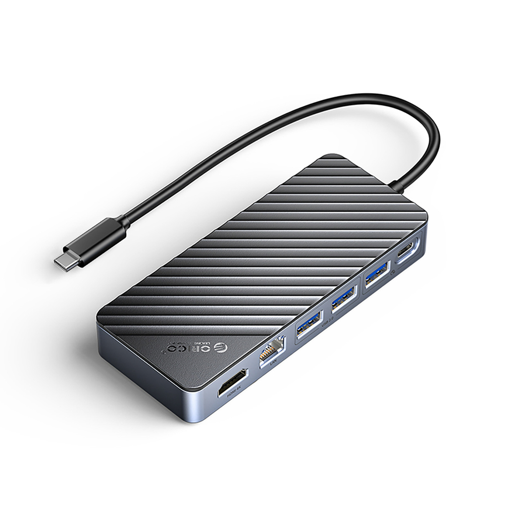 M.2 disk bay with HUB 8in1 input: USB-C / output: 1x USB-A 3.2 + 2x 2.0 HDMI Ethernet - black