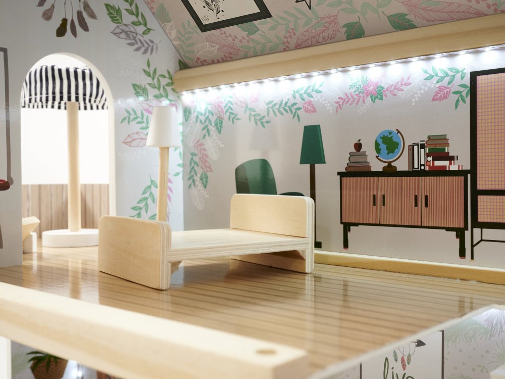 LULILO Wooden Play Dollhouse with Furniture and LED Lightning, 78cm (11)