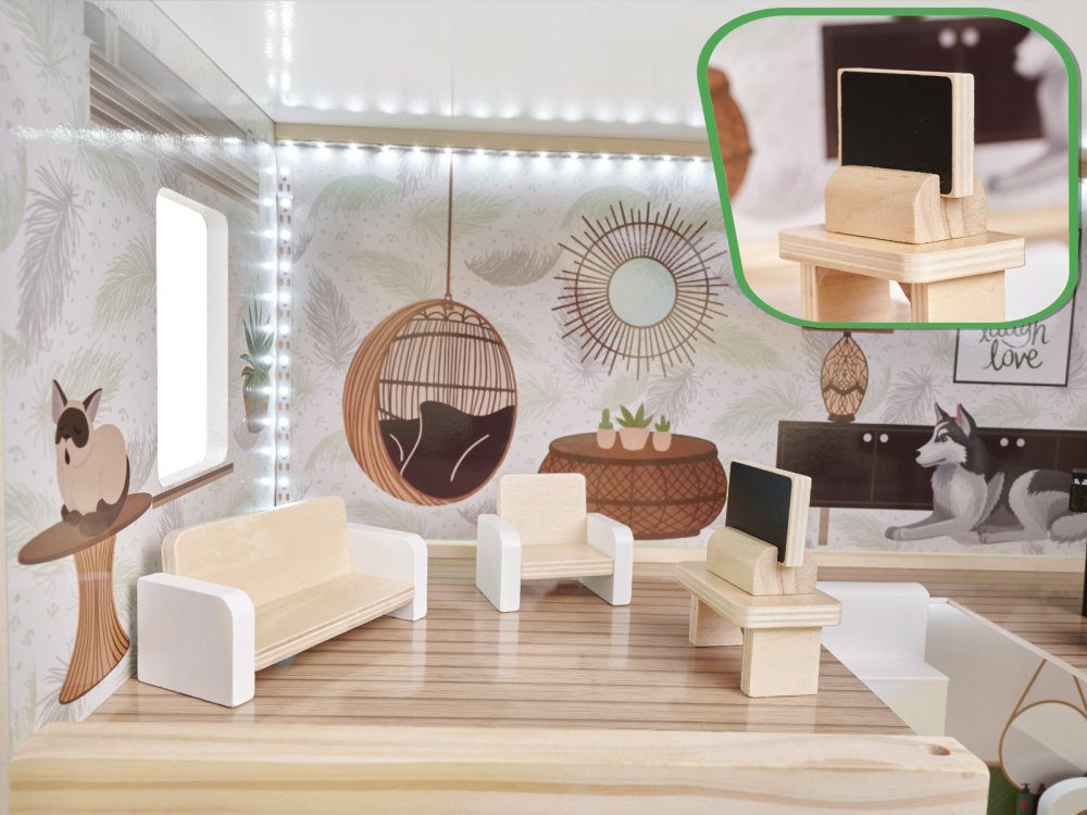 LULILO Wooden Play Dollhouse with Furniture and LED Lightning, 78cm (3)