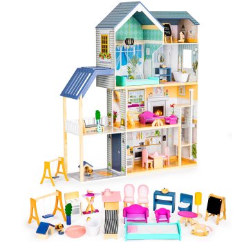 Large Wooden Dollhouse ECOTOYS Maya, 138 cm, 28 Accessories