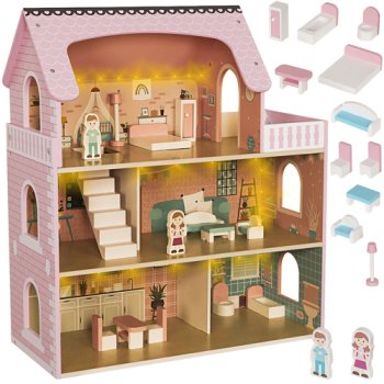 Kruzzel 26364 Wooden Dollhouse with Furniture and LED Lights