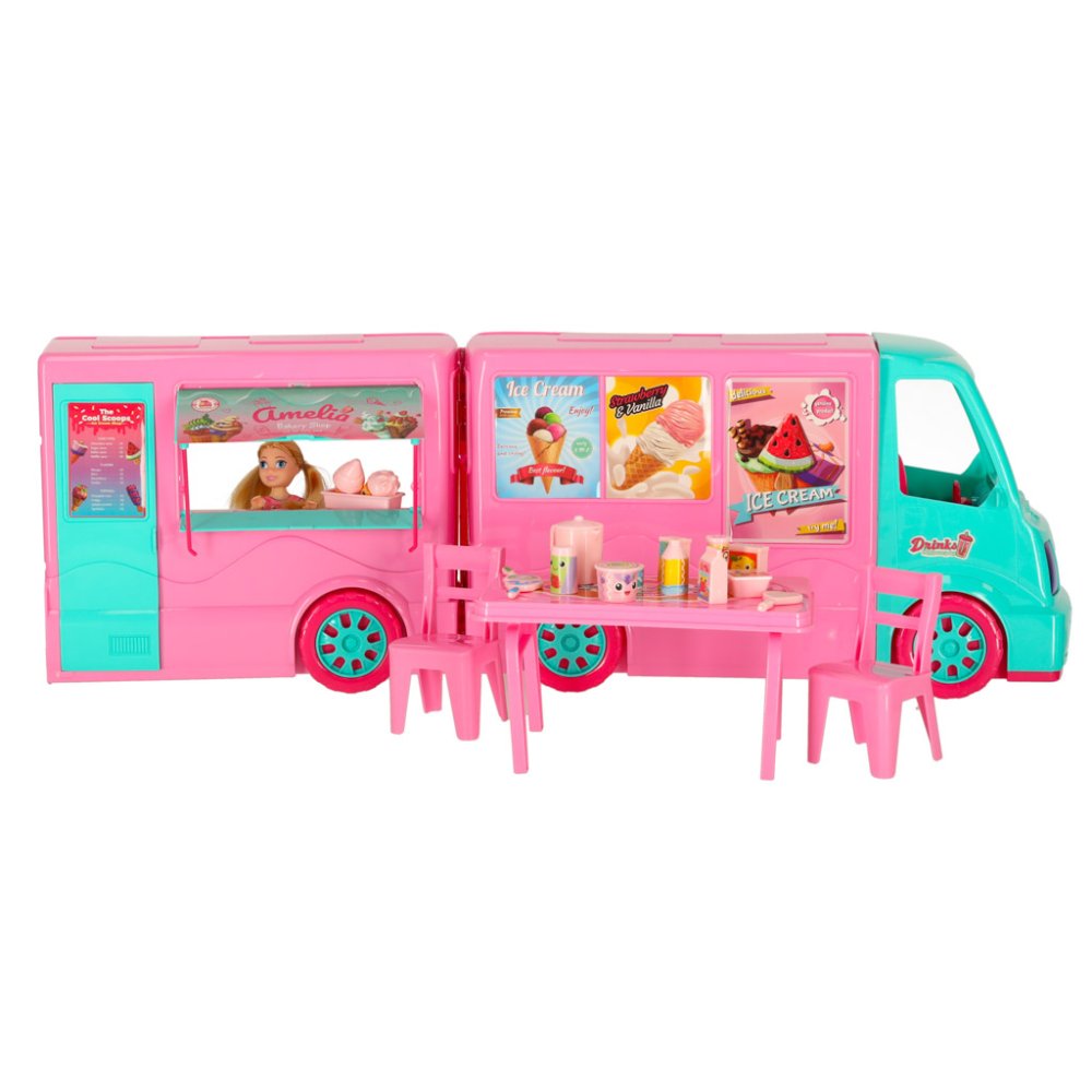 2-in-1 Doll Camper Van & Ice Cream Food Truck Playset with Doll, 21 pcs (3)