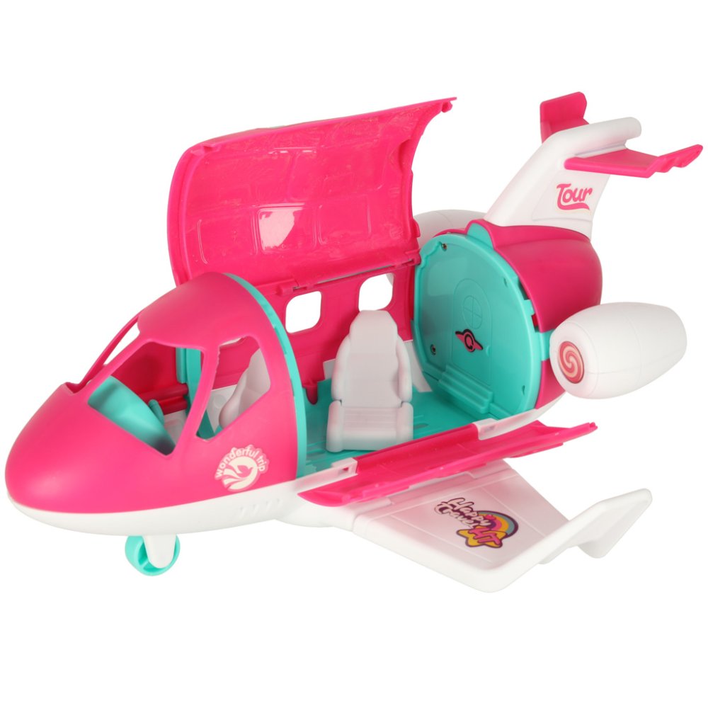 Foldable Doll Airplane Playset with Flight Attendant & Accessories, Pink (3)