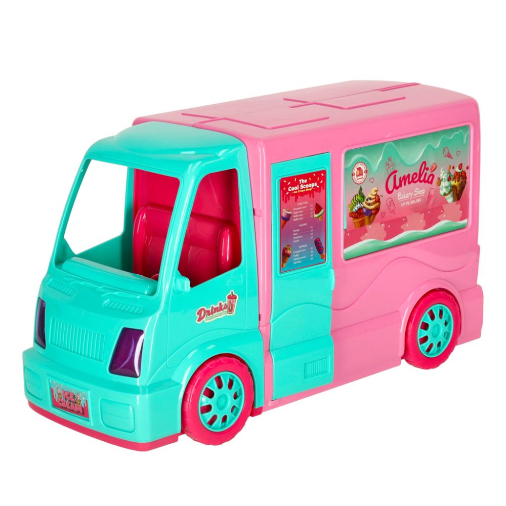 2-in-1 Doll Camper Van & Ice Cream Food Truck Playset with Doll, 21 pcs (0)