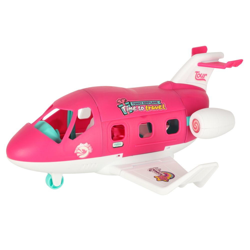 Foldable Doll Airplane Playset with Flight Attendant & Accessories, Pink (2)