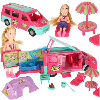 Expandable Doll Camper Van Playset with Doll and Pool Accessories