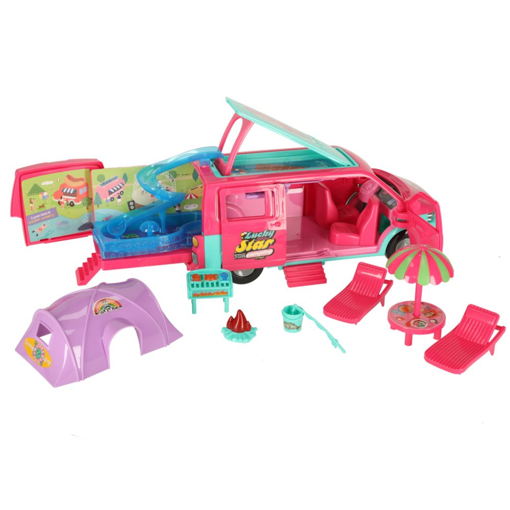 Expandable Doll Camper Van Playset with Doll and Pool Accessories (3)