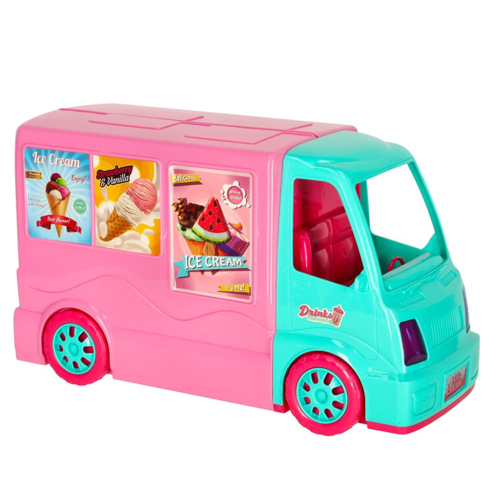 2-in-1 Doll Camper Van & Ice Cream Food Truck Playset with Doll, 21 pcs (1)