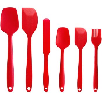 Kitchen Spatula and Brush Set, 6 pcs, Red, Silicone