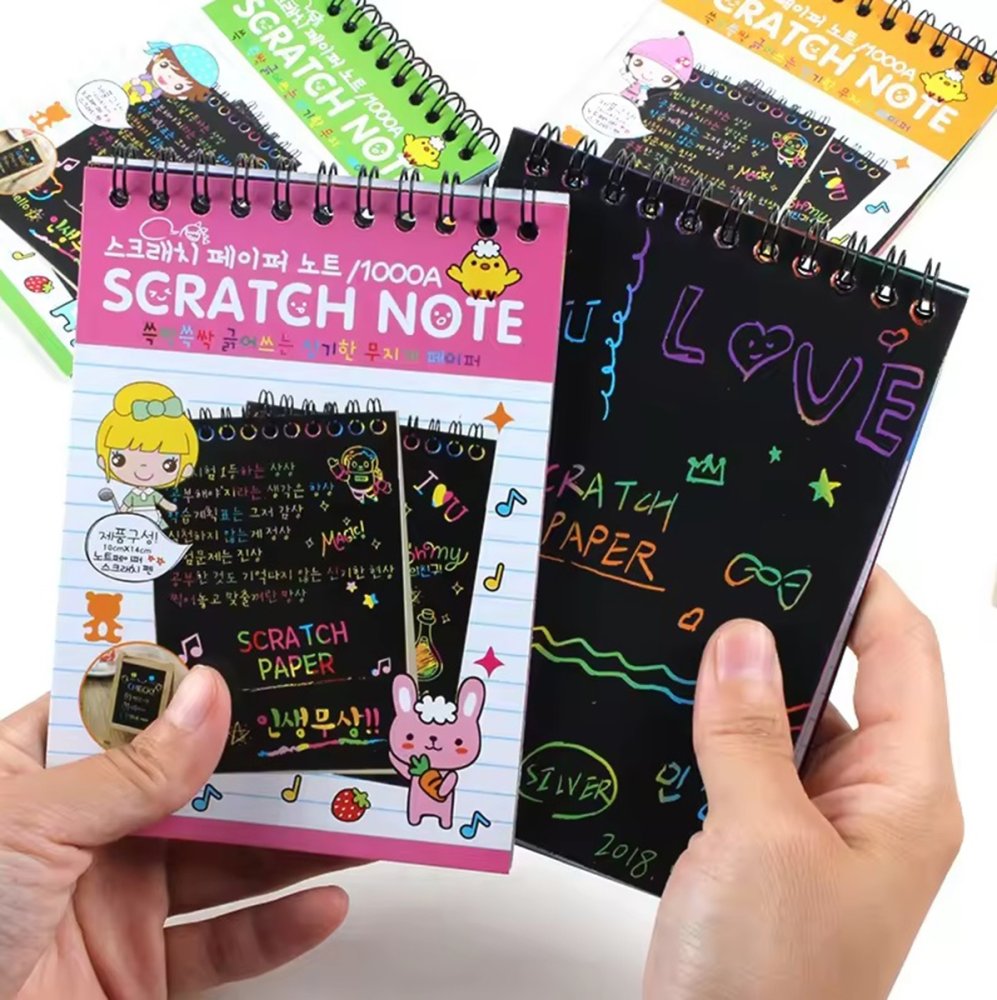 Creative rainbow scratch art pad for kids, A6, 10 sheets, with wooden stylus (2)