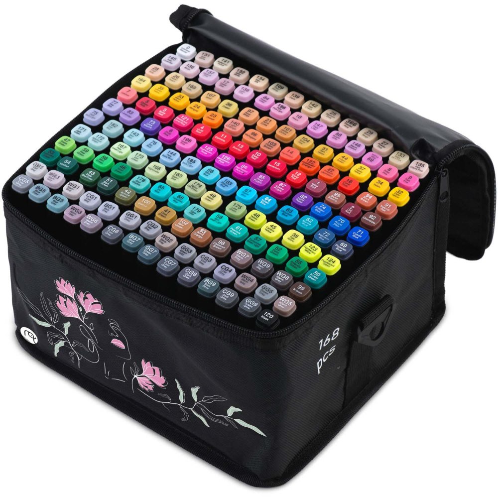 Nukido Dual Tip Alcohol Art Markers 168-Piece Set with Case NK-914 (0)