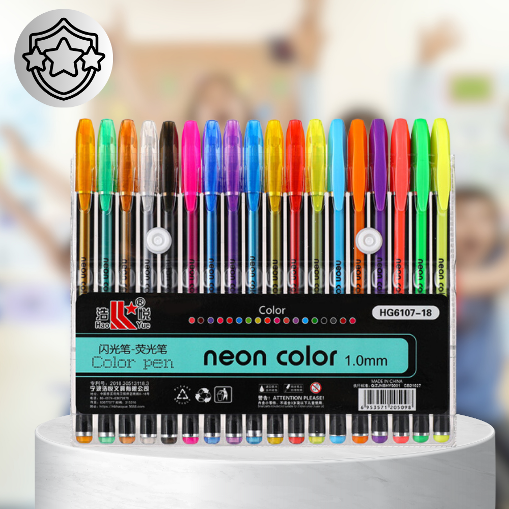 Neon Gel Thinner Pens, 18 Colors (2)