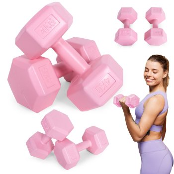 ModernHome Hex Dumbbell Set 2x4 kg Exercise Weights for Fitness, Pink