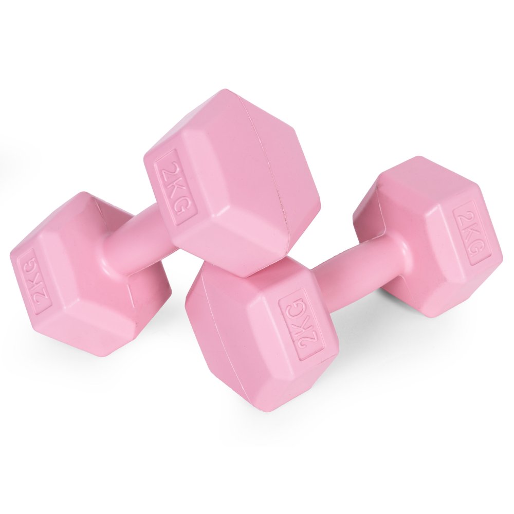 ModernHome Hex Dumbbell Set 2x2 kg Hand Weights for Fitness, Pink (2)