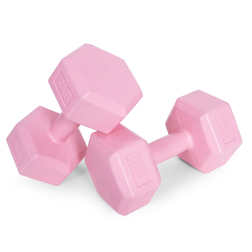 ModernHome Hex Dumbbell Set 2x4 kg Exercise Weights for Fitness, Pink (2)
