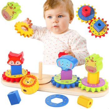 Educational Wooden Shape Sorter with Gears and Animals Jhtoy-251