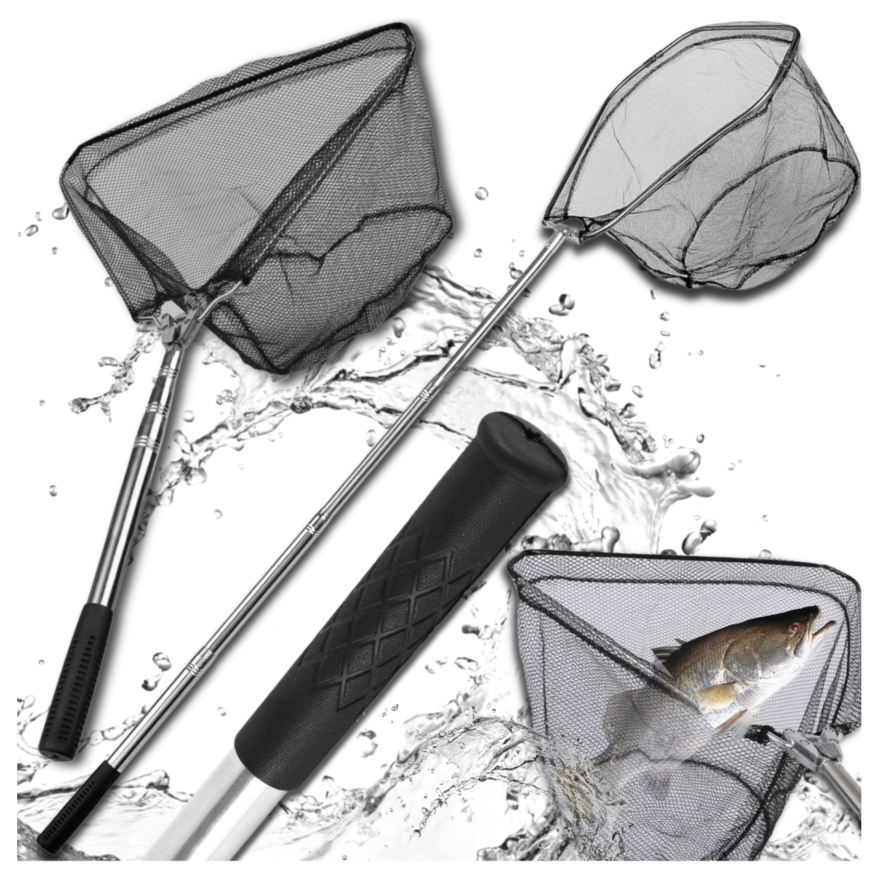 Telescopic Fishing Landing Net 2.5m, Strong Metal Foldable Frame 39x33 cm